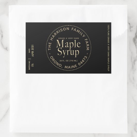 Esdoornsiroop Label Zwart en Goud (Batch en Datum) (Tas)