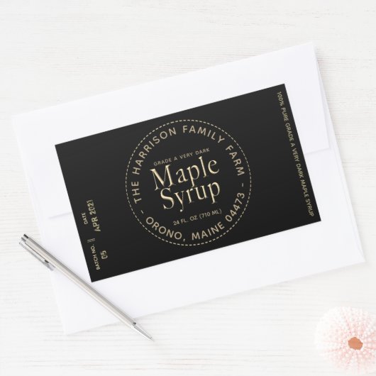 Esdoornsiroop Label Zwart en Goud (Batch en Datum) (Envelop)