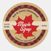 Esdoornsiroop Rode Blad Buffalo Plaid Kraft Ronde Sticker (Voorkant)