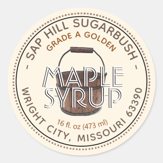 Esdoornsiroop Sap Bucket bewerkbaar productetiket Ronde Sticker (Voorkant)