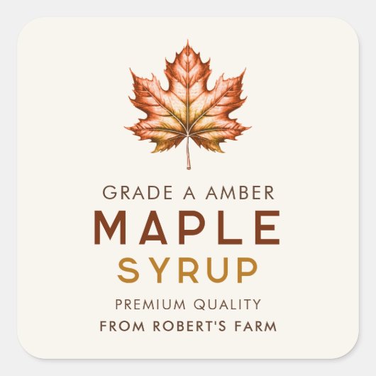 Esdoornsiroop zelfgemaakte recept vierkante sticker (Voorkant)