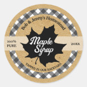 Esdoornsiroop Zwarte Blad Buffalo Plaid Kraft Ronde Sticker (Voorkant)