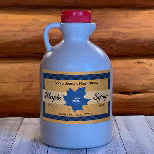 esdoornstroop blauw buffel check blad kraftpapier- rechthoekige sticker