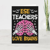Ese Teacher Love Brains Funny Halloween School  Kaart (Voorkant)
