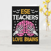 Ese Teacher Love Brains Funny Halloween School  Kaart (Gele Bloem)