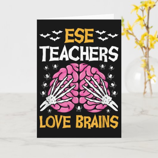 Ese Teacher Love Brains Funny Halloween School  Kaart (Gele Bloem)