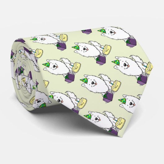 Eskie Happy Birthday Party American Eskimo Dog Stropdas (Opgerold)