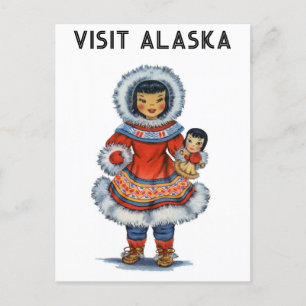 Eskimo bezoek Alaska Travel Briefkaart