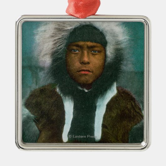 Eskimo Boy genaamd "Menadelook" Metalen Ornament (Voorkant)