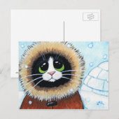 Eskimo Cat en Igloo | Briefkaart voor kunstdieren (Voorkant / Achterkant)