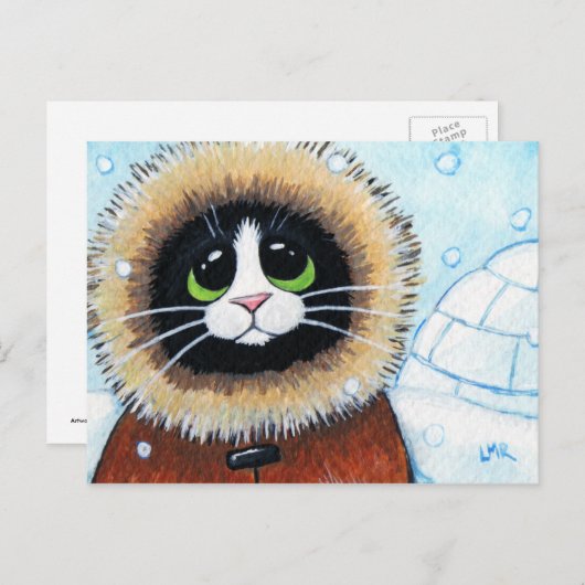Eskimo Cat en Igloo | Briefkaart voor kunstdieren (Voorkant / Achterkant)