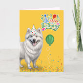 Eskimo Dog in een Party Pet op Yellow Birthday Kaart (Voorkant)