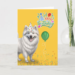 Eskimo Dog in een Party Pet op Yellow Birthday Kaart