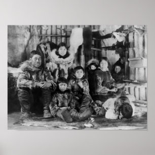 Eskimo familie in Winter Igloo Foto Poster