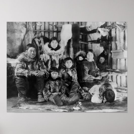 Eskimo familie in Winter Igloo Foto Poster (Voorkant)