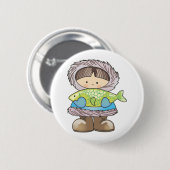 ESKIMO HOLDING FISH RONDE BUTTON 5,7 CM (Voorkant /achterkant)