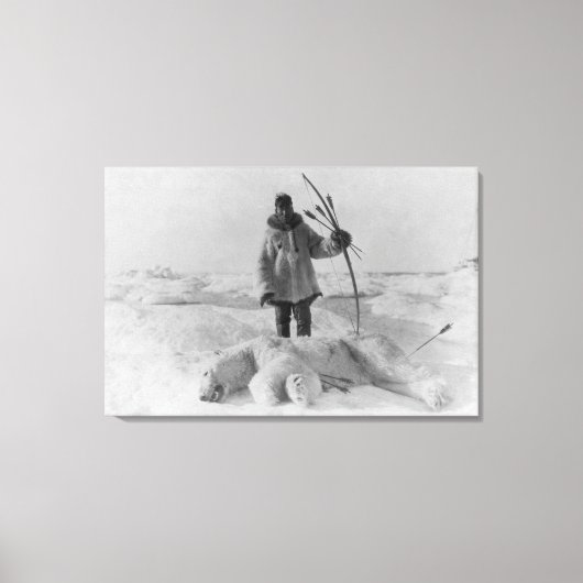 Eskimo Hunter met foto van Polar Beer Canvas Afdruk (Voorkant)