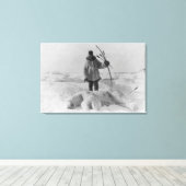 Eskimo Hunter met foto van Polar Beer Canvas Afdruk (Insitu (Houten vloer))