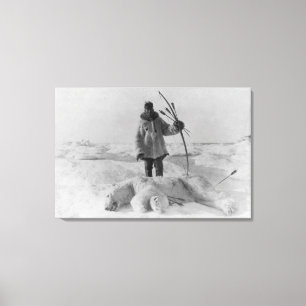 Eskimo Hunter met foto van Polar Beer Canvas Afdruk