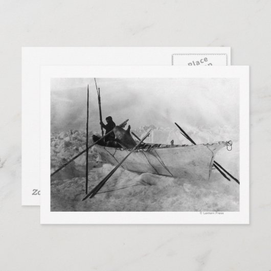 Eskimo in Boat gemaakt met Skins genaamd Omiak Briefkaart (Voorkant / Achterkant)