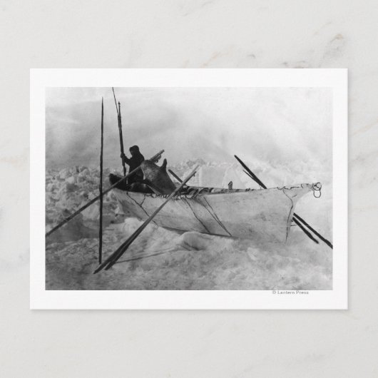 Eskimo in Boat gemaakt met Skins genaamd Omiak Briefkaart (Voorkant)