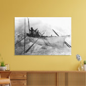Eskimo in Boat gemaakt met Skins genaamd Omiak Canvas Afdruk (Insitu (Woonkamer))