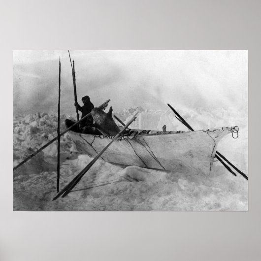 Eskimo in Boat gemaakt met Skins genaamd Omiak Poster (Voorkant)