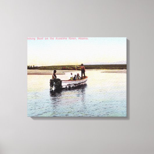 Eskimo Vist Boat op de rivier Canvas Afdruk (Voorkant)