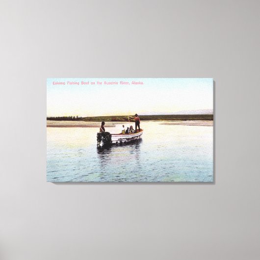 Eskimo Vist Boat op de rivier Canvas Afdruk (Voorkant)