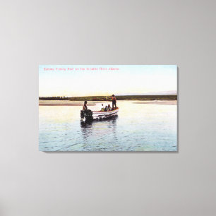 Eskimo Vist Boat op de rivier Canvas Afdruk