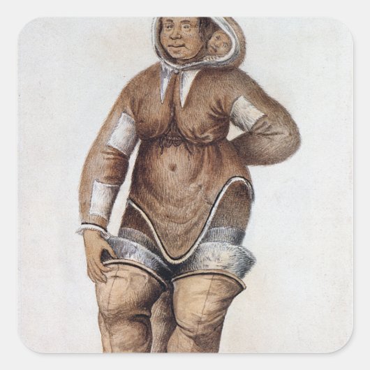 Eskimo Woman en Baby Vierkante Sticker (Voorkant)