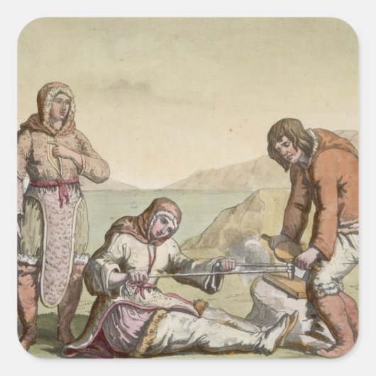 Eskimos, 1817 (kleurengravure) vierkante sticker (Voorkant)