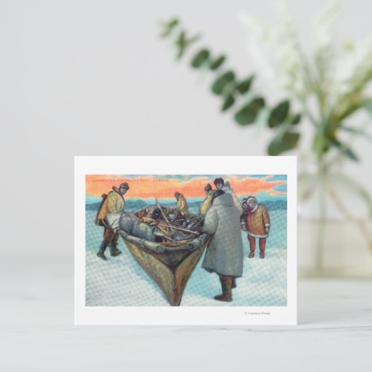 Eskimos Lancering Whaling Boat Briefkaart (Staand voorkant)