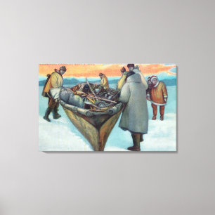 Eskimos Lancering Whaling Boat Canvas Afdruk