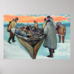 Eskimos Lancering Whaling Boat Poster