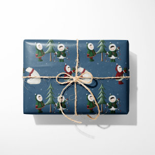 Eskimo's & Polar Beren op Blauw Cadeaupapier