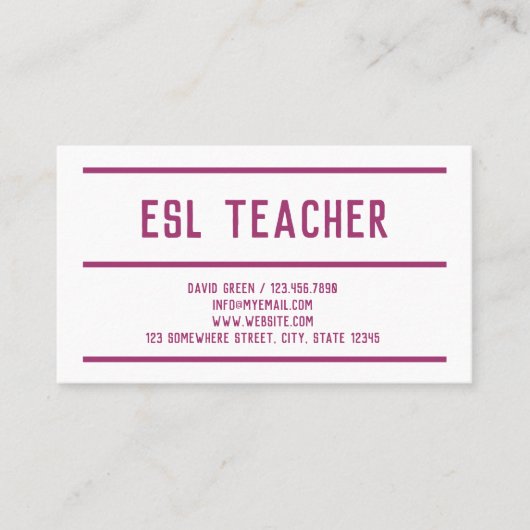 ESL Engels Leraar Visitekaartje (Voorkant)