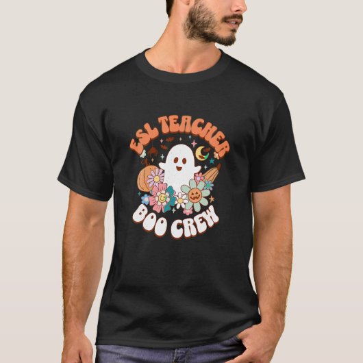 ESL Leraar Boo Crew spookpompoen retro Groovy Ha T-shirt (Voorkant)