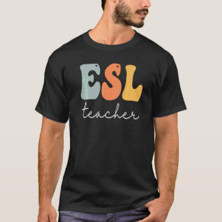 Esl Leraar Retro Groovy Vintage Gelukkige Eerste D T-shirt