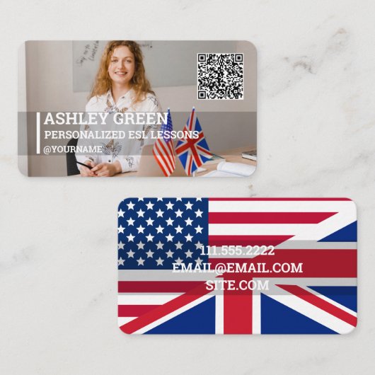 ESL Teacher Aangepaste Foto QR Visitekaartje (Voorkant / Achterkant)