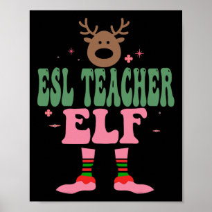 ESL Teacher Elf Kerstmis Matching Familie Groep Ke Poster