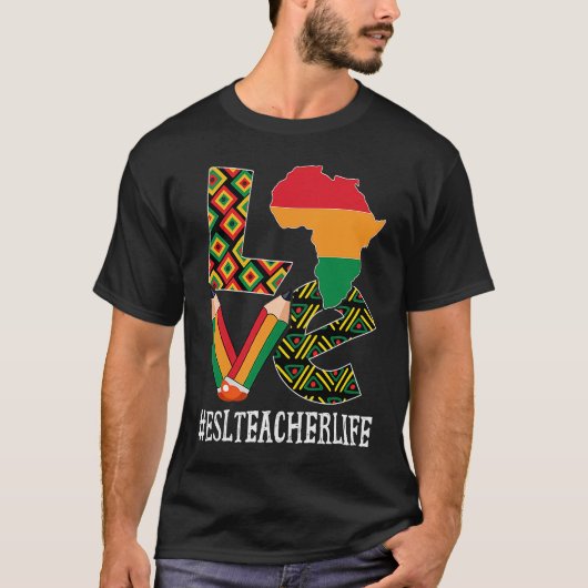 ESL Teacher Love Map African American Black Histor T-shirt (Voorkant)