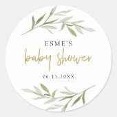 ESME Bohemian Greenery & Gold Baby shower Ronde Sticker (Voorkant)