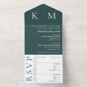 Esmerald Groen en Wit-Monogram-Bruiloft- All In One Uitnodiging (Binnen)