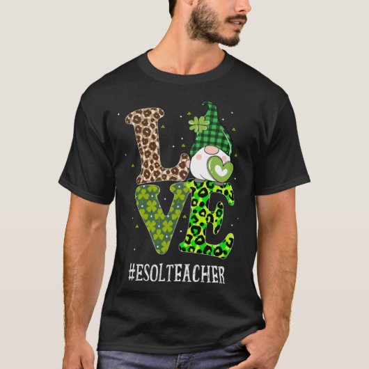 ESOL Teacher Love St Patricks Day Gnome Leopard Sh T-shirt (Voorkant)