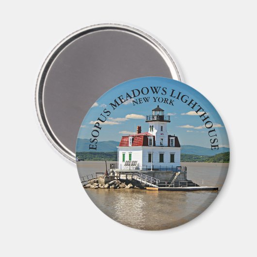 Esopus Meadows Lighthouse, New York Round Magnet (Voorkant / Achterkant)