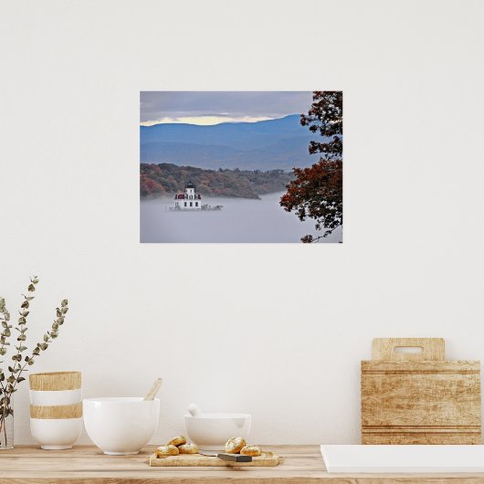 Esopus Meadows-vuurtoren in de mist Poster (Keuken)