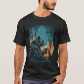 Esoteric Bear drinking Beer Night Forest T-shirt (Voorkant)
