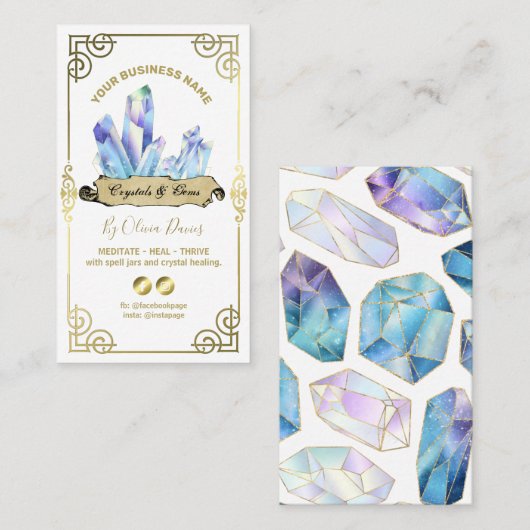 Esoteric Crystal White Blue en Gold Visitekaartje (Voorkant / Achterkant)
