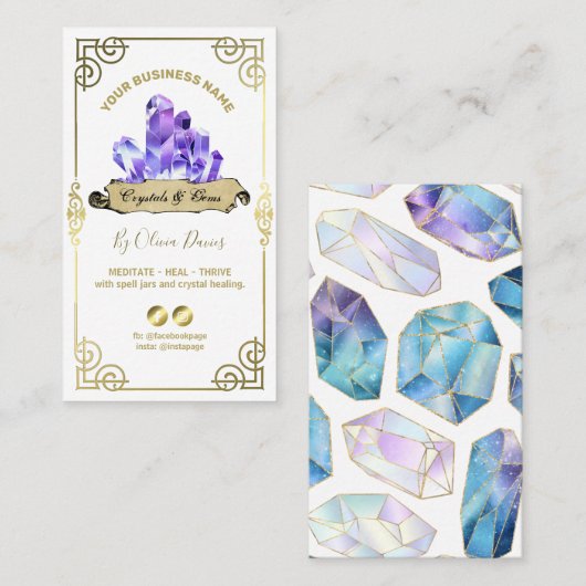 Esoteric Crystal White Paars en Gold Business Ca Visitekaartje (Voorkant / Achterkant)